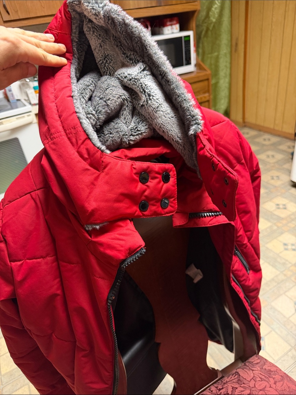 Red Nautica Quilted Puffer Jacket with Faux Fur Lining winter coat